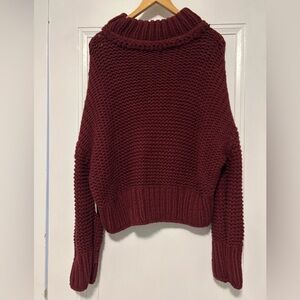 Free People Deep Red Chunky Cotton Blend Sweater